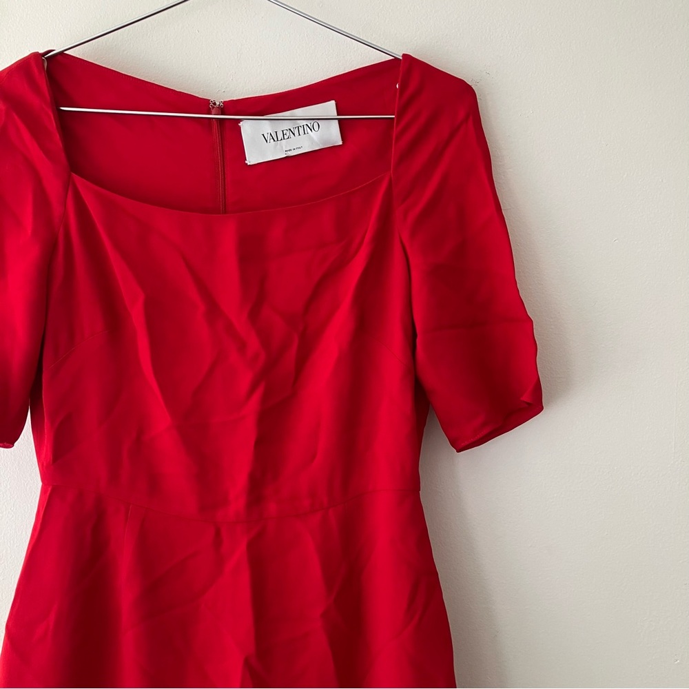 Valentino • Square Neck Midi Shift Dress in Red